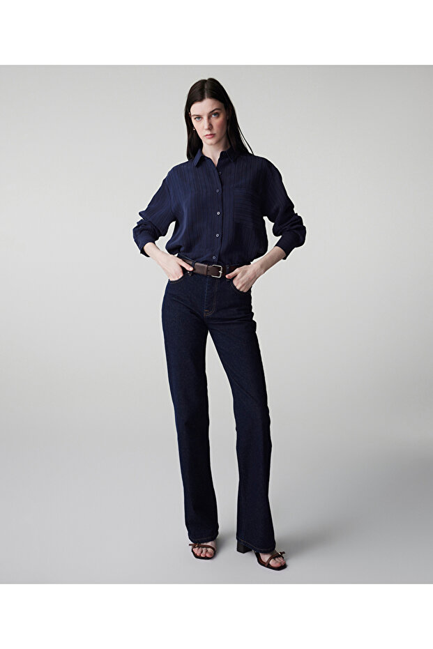 Çizgi jakarlı gömlek - 6