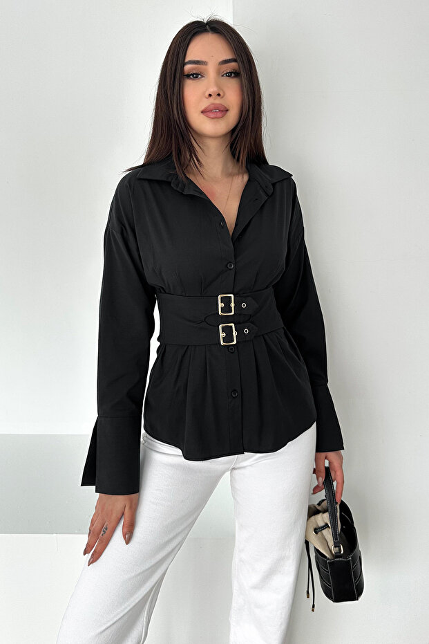 Women's Belt Detail Buckled Shirt – Brown Frame