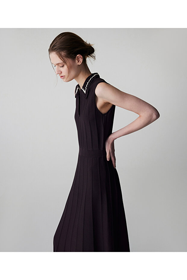 Kontrast yaka triko elbise - 2