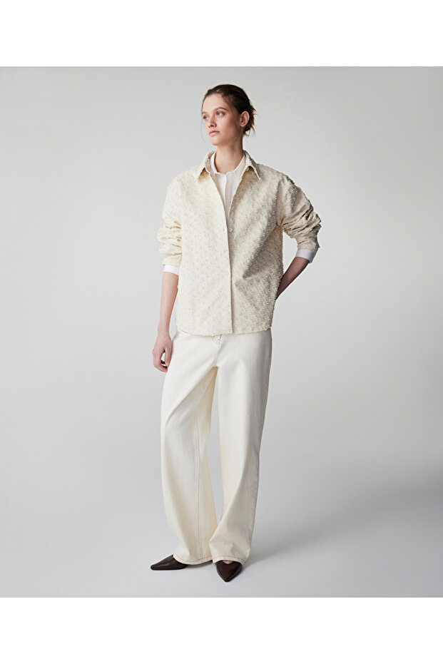 Payetli raw edge gömlek ceket - 5