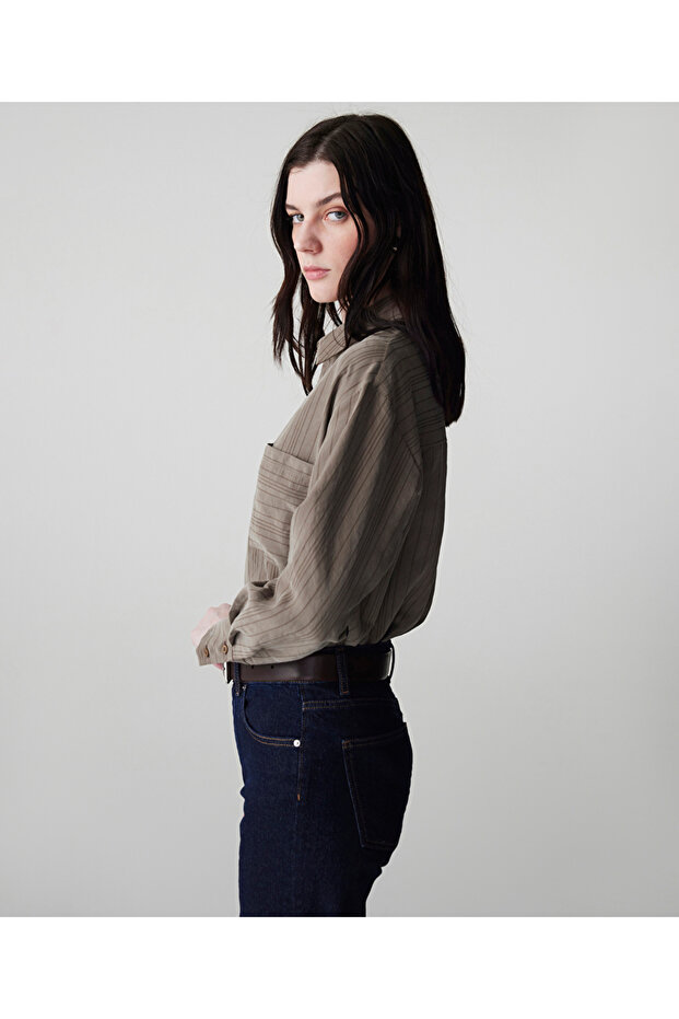 Çizgi jakarlı gömlek - 5