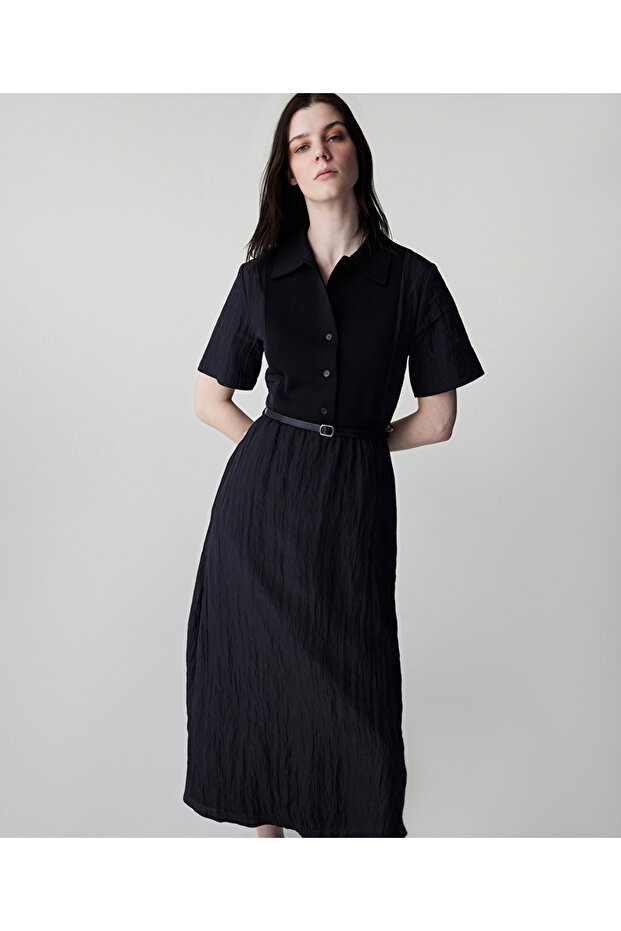 Kemerli triko mix elbise - 1