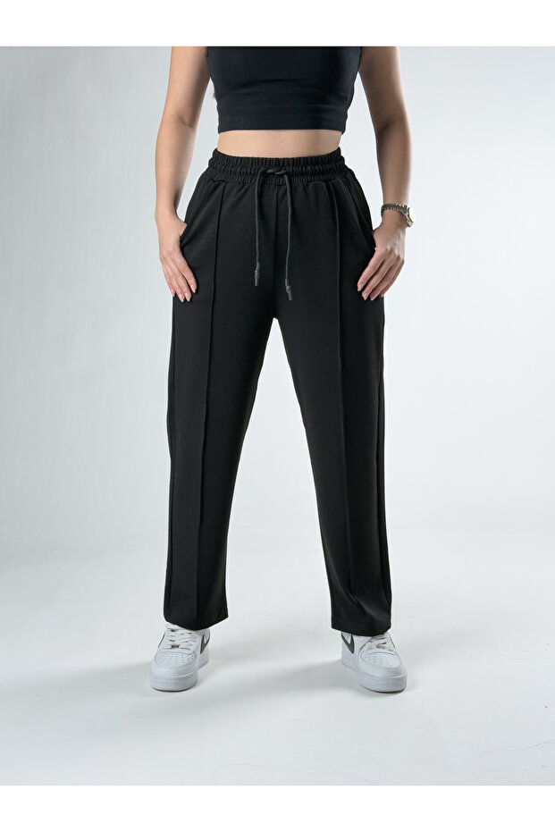 Grass Detailed Lycra Black Women's Trousers Coc2835