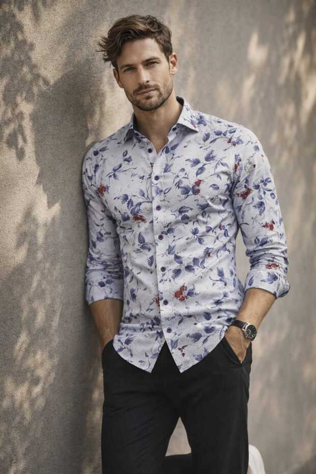 Leaf Detailed Long Sleeve Men's Shirt