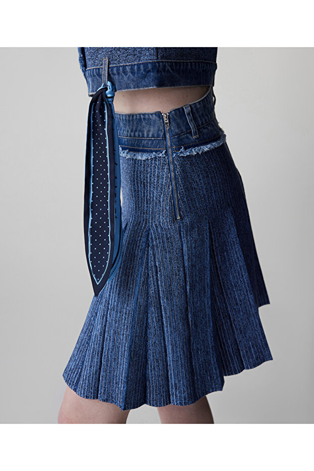 Denim mix triko etek - 5