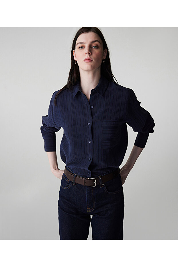 Çizgi jakarlı gömlek - 2