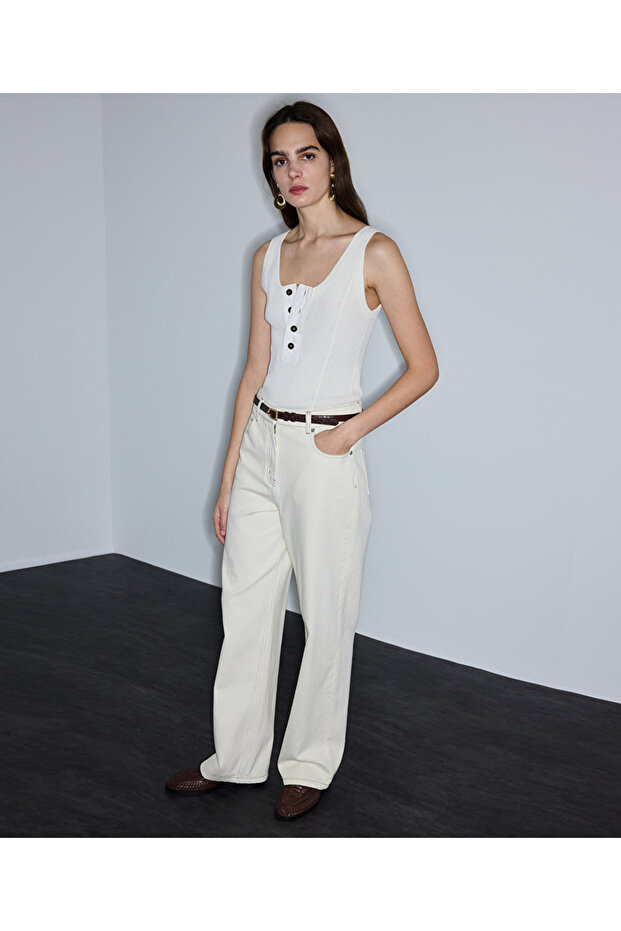 Kontrast düğmeli triko - 2