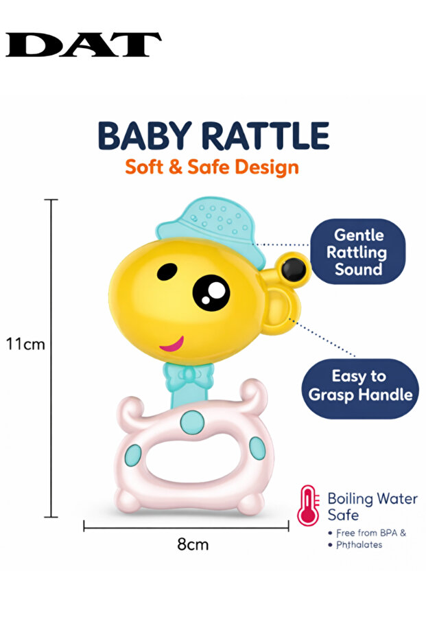 Baby Rattle Toy with Easy-Grip Handle, Gentle Rattling Sound, BPA-Free Baby Teether Rattle