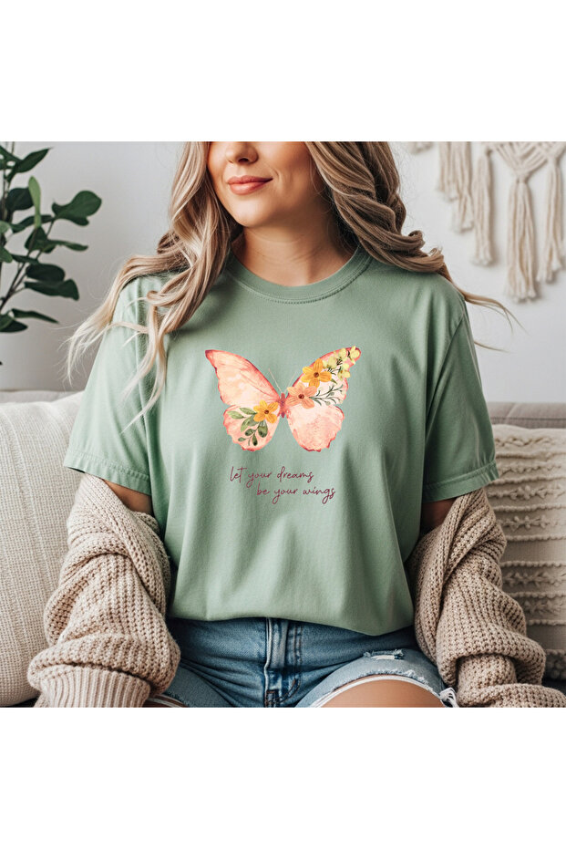 Basic T-Shirt with Butterfly Print Detail