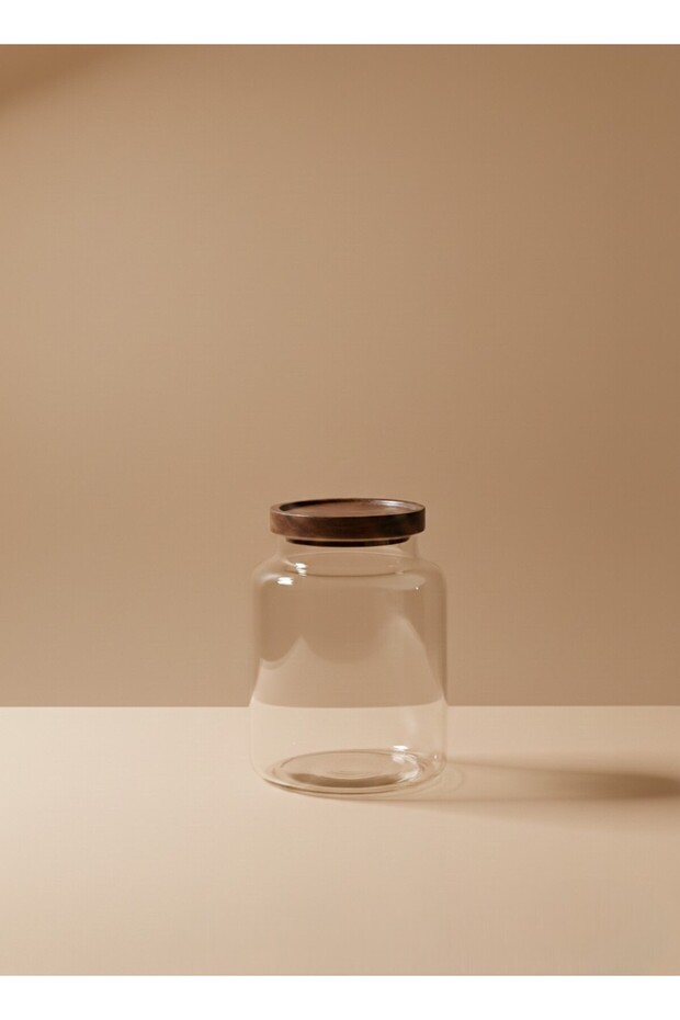 Acacia Lid Glass Storage Jar 15X20 cm Organizer Organizer