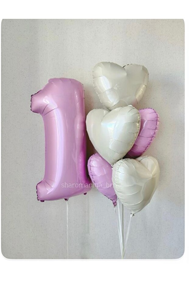 Pink 1 Year Old Foil Heart Balloon Balloon Bundle Set 6 Pieces