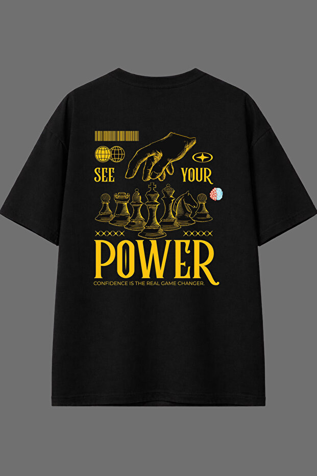 Power Your Design Black Oversize T-Shirt with Back Print