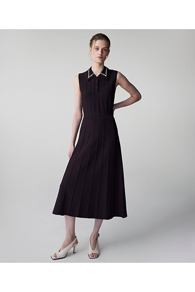 Kontrast yaka triko elbise - 1