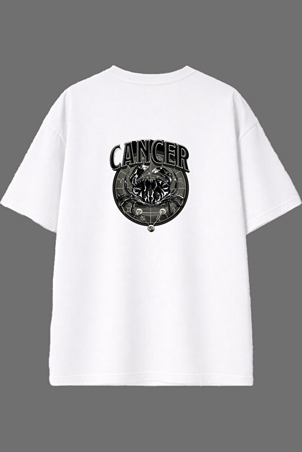 Cancer Zodiac Sign Design White Oversize T-Shirt with Back Print