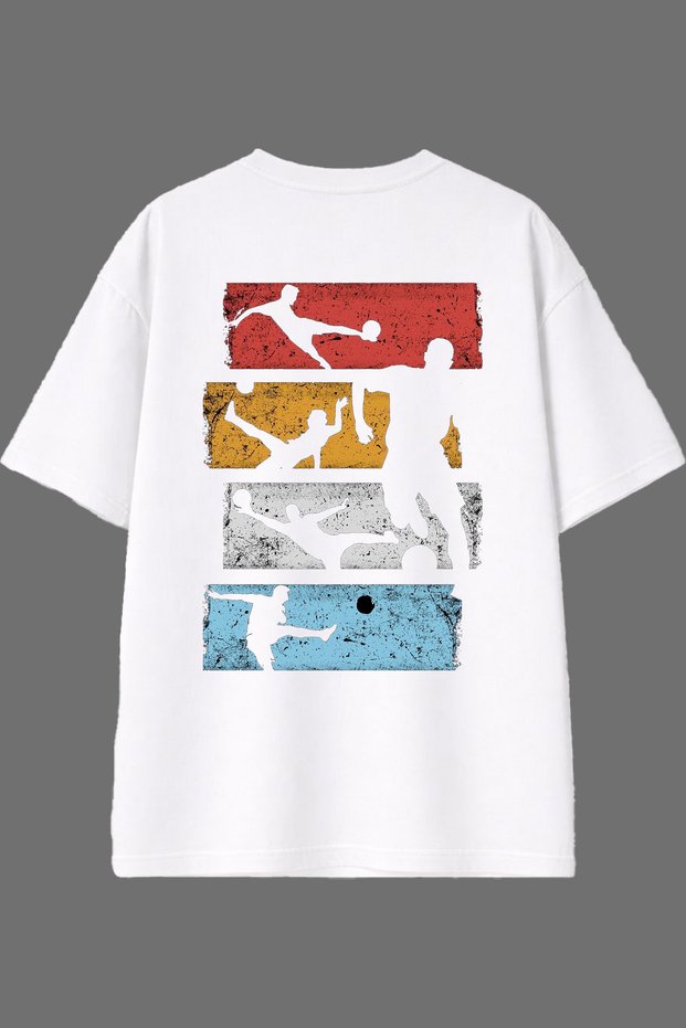 Sports Design Back Printed White Oversize T-Shirt