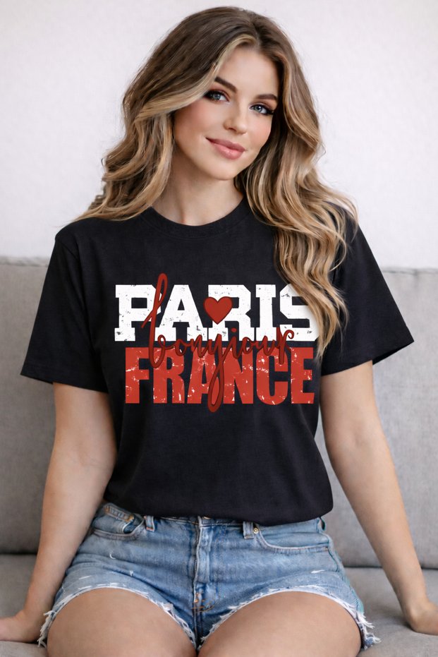 Paris France Print Detailed Basic T-Shirt