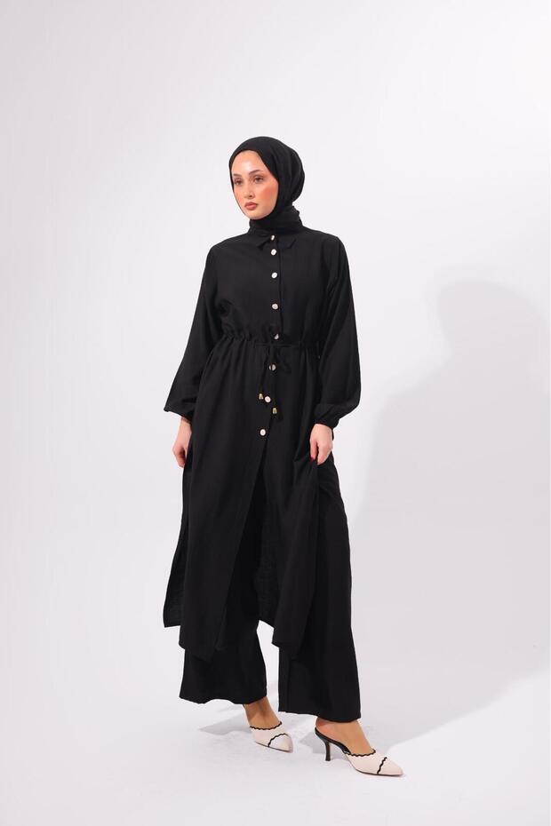 Premium Quality Strawberry Fabric Waist Gathered Tunic Trousers Double Set