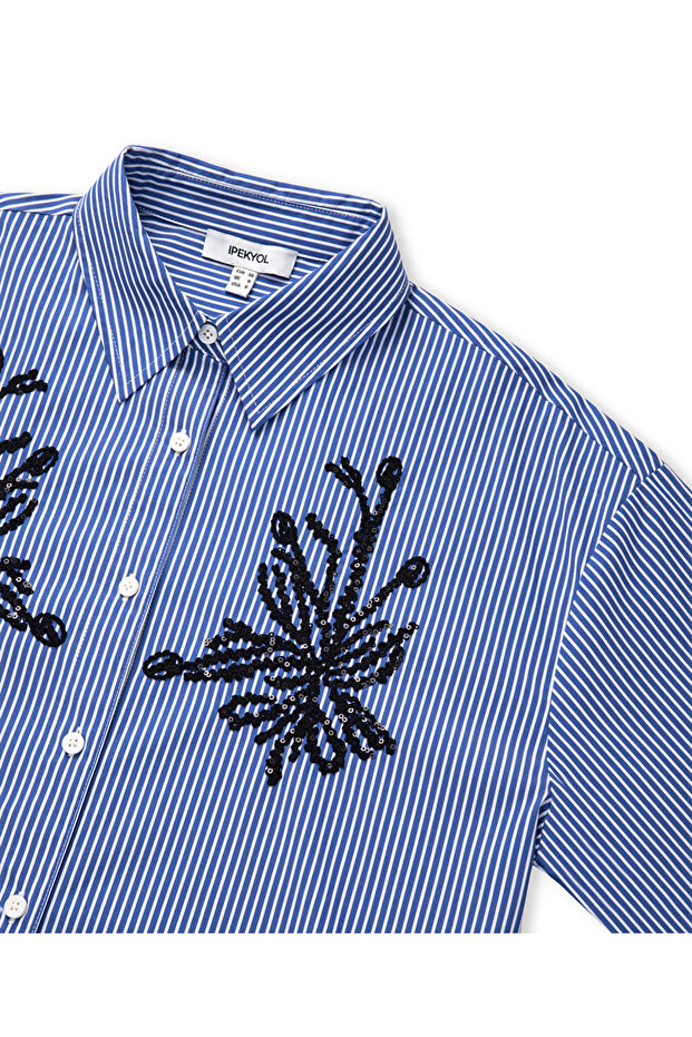 Sequined Line Pattern Shirt - 4