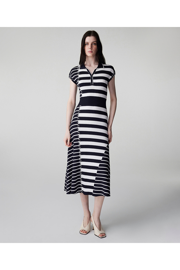 Çizgili triko elbise - 2