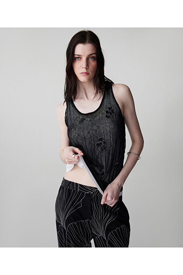 Çiçek aplikeli çift parça triko - 1