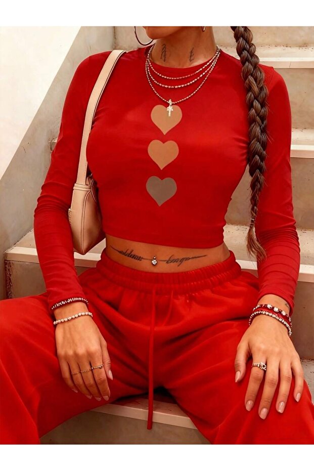 Women's Sequential Heart Printed Crew Neck Bodysuit