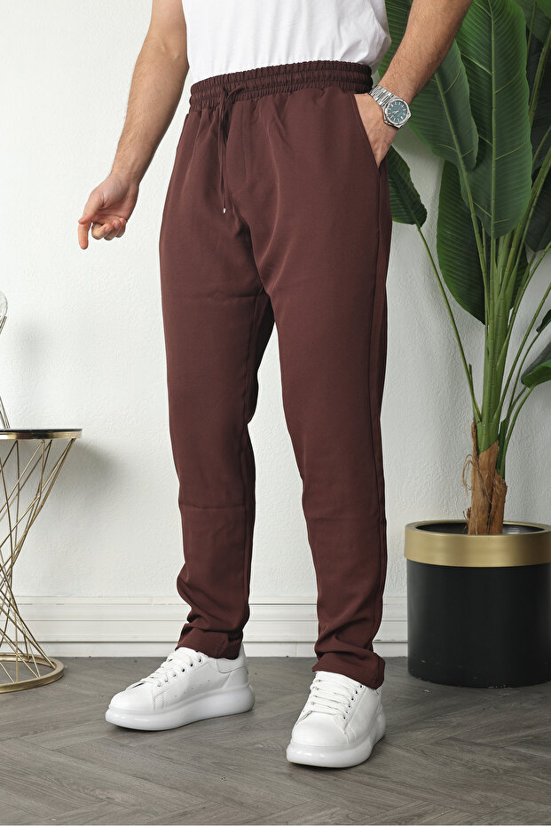 Men's Regular Fit Elastic Waist Lace-Up Jogger Black Trousers Relaxed Fit Side Pockets