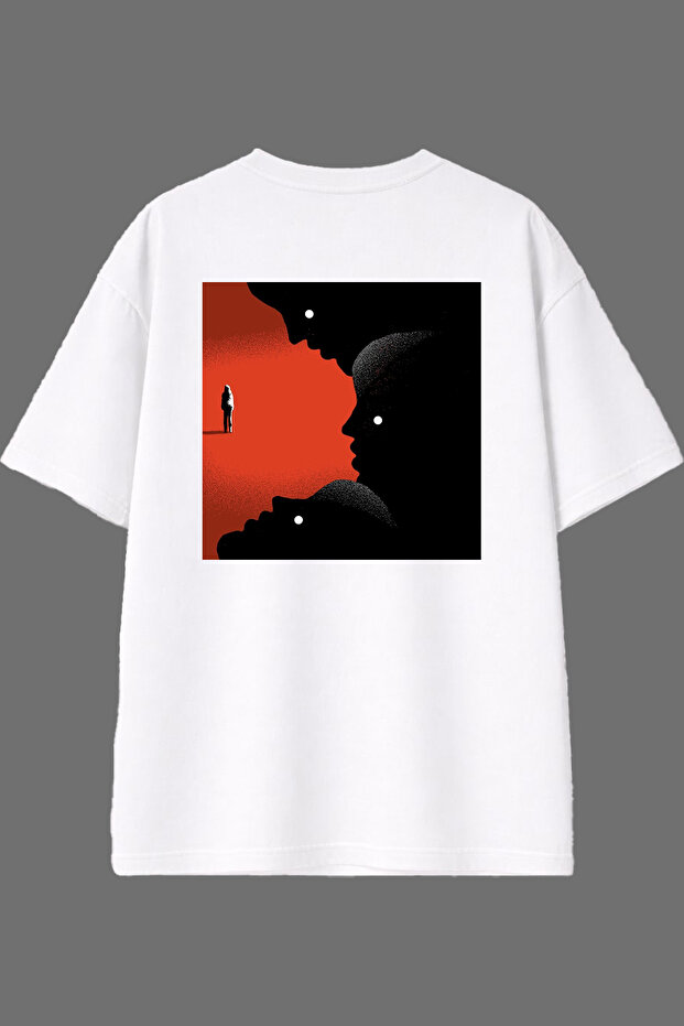 White Oversize T-Shirt with Design on the Eyes and Back Print