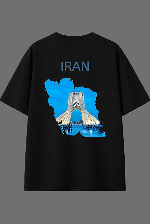 Iran 1 Design Black Oversize T-Shirt with Back Print
