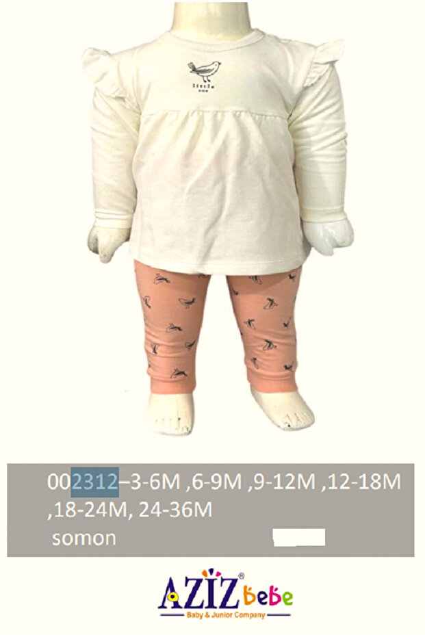 Baby Girl Animal Patterned Sweatshirt Pants 2-Piece Top and Bottom Baby Set 3 Months-36 Months