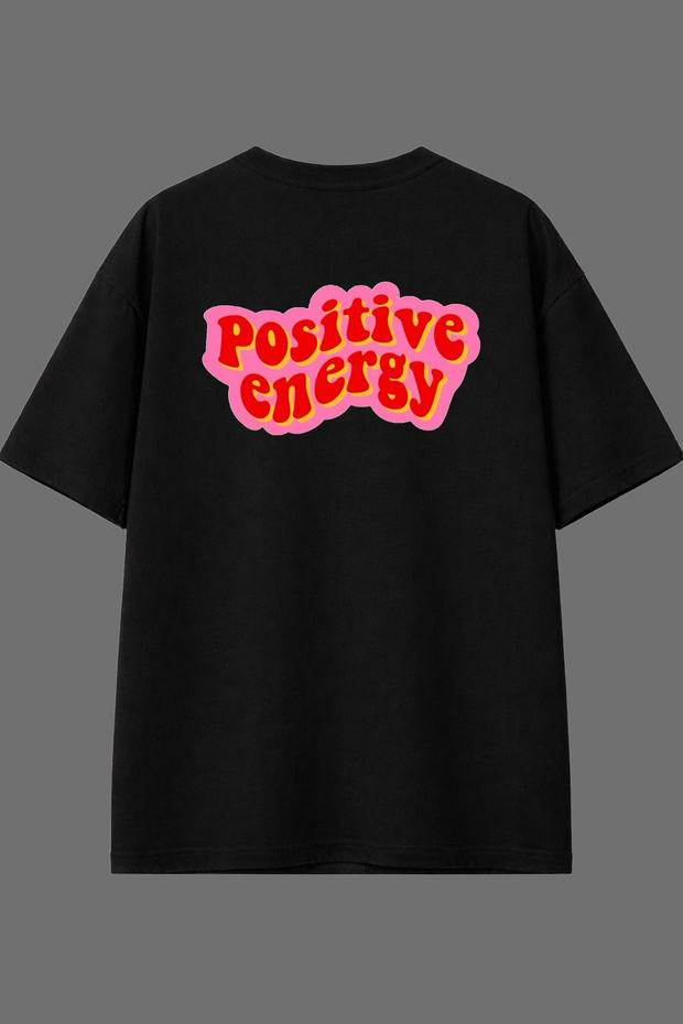 Positive Energy Design Back Printed Black Oversize T-Shirt