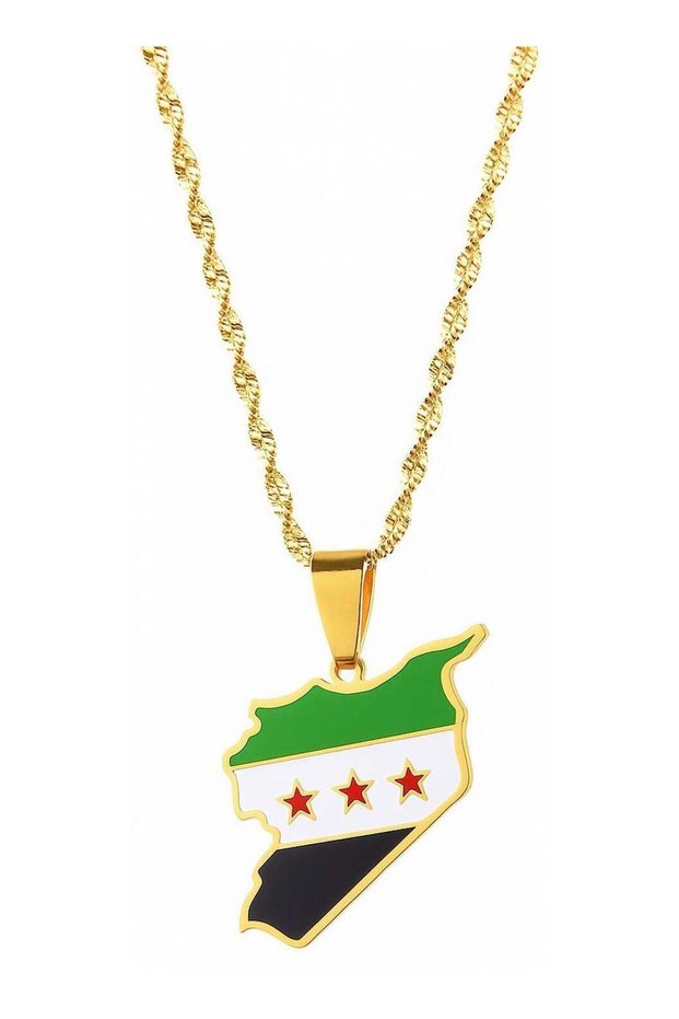 Syria Flag Pendant Stainless Steel Car Pendant Durable Stylish Pendant for Men and Women Gold Color