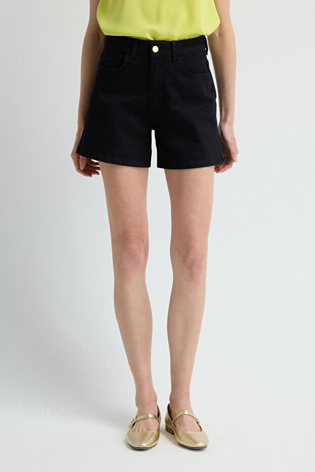 Yüksek Bel Beş Cep Şort - 2