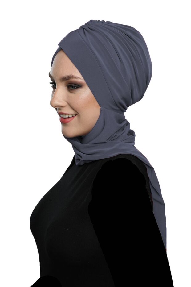 Kardelen Scarf Lined Dark Gray Ready-made Turban Hijab Pool and Outer Bonnet