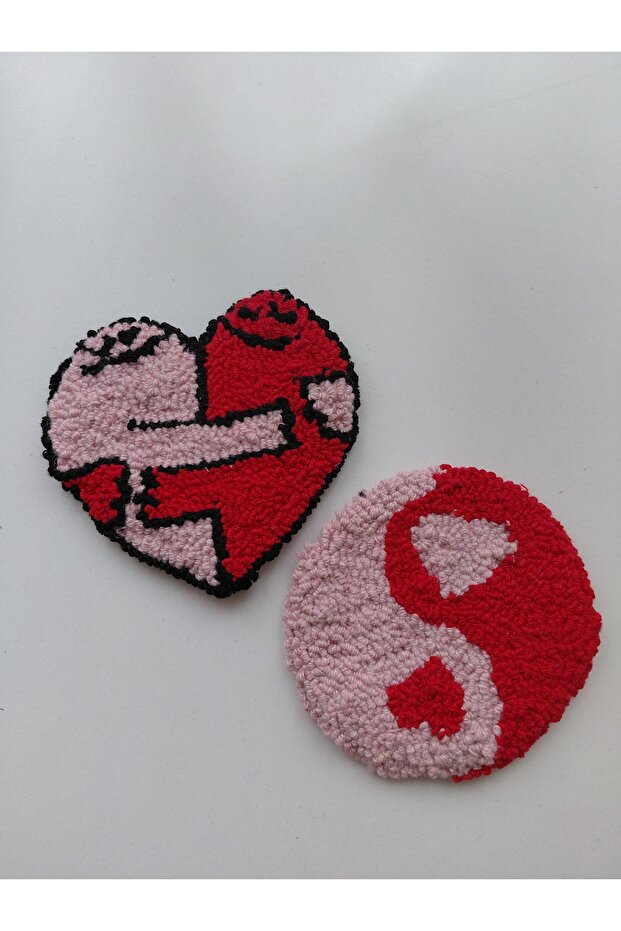 2-Piece Heart Punch Coaster Coffee Presentation Coaster Punch Needle Coaster Car Accessory