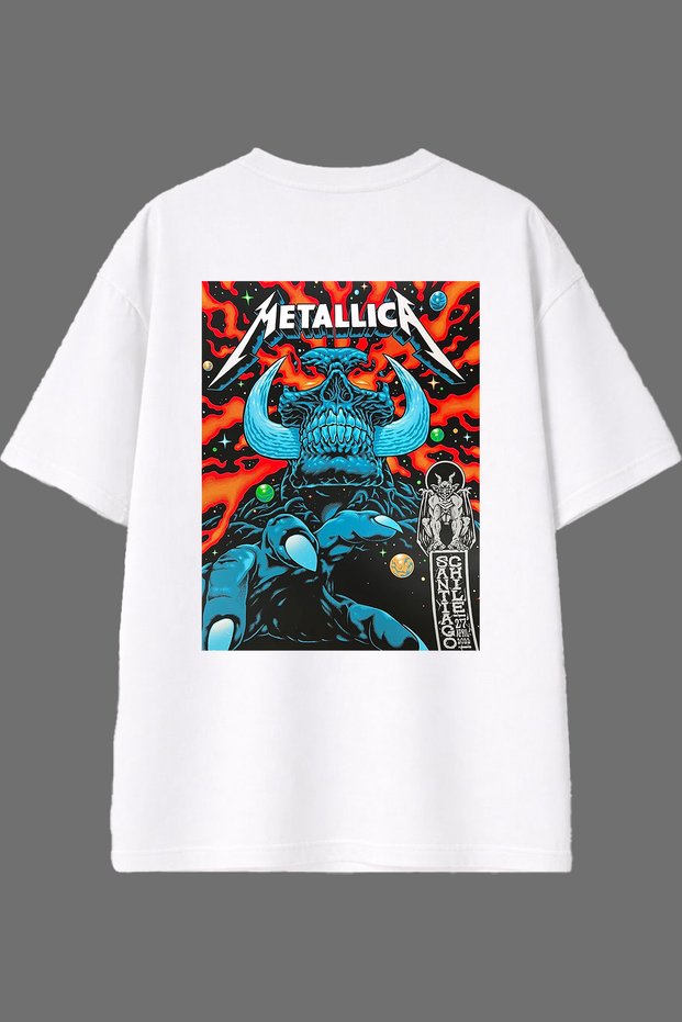 Monster Metallica Design Back Printed White Oversize T-Shirt