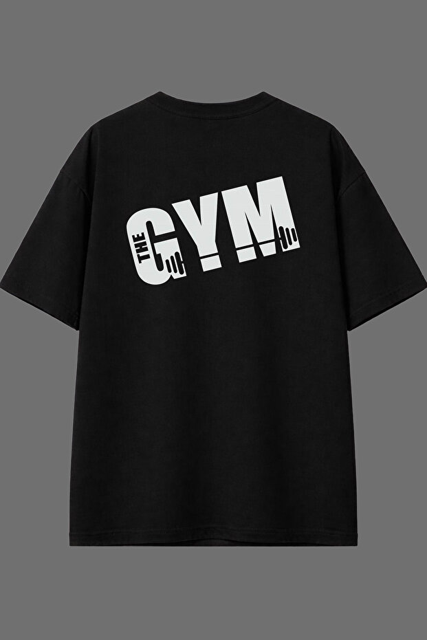 Gym 1 Design Black Oversize T-Shirt with Back Print