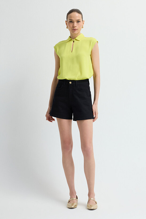 Yüksek Bel Beş Cep Şort - 1