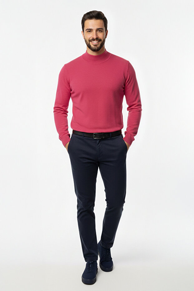 Men's Half Turtleneck Solid Sweater - 2