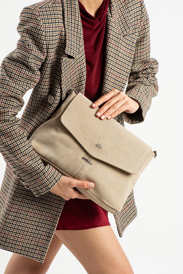 Women's Genuine Leather Crossbody Bag Pl028-S Sand Beige