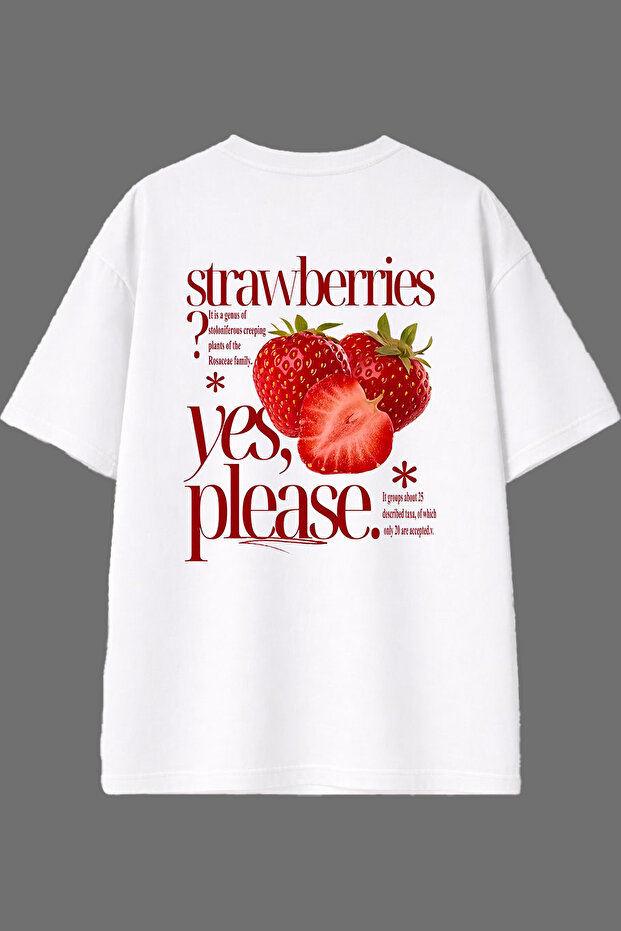Yes Please Design White Oversize T-Shirt with Back Print