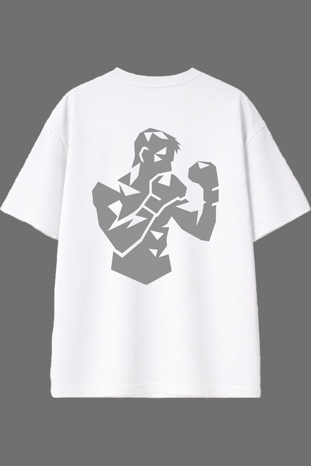 Gray Boxer Design Back Printed White Oversize T-Shirt