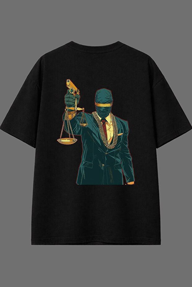 Adalet Design Back Printed Black Oversize T-Shirt