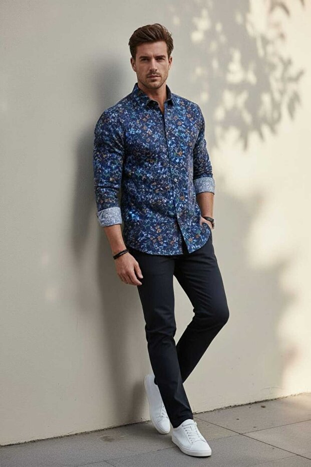 Floral Long Sleeve Men's Shirt