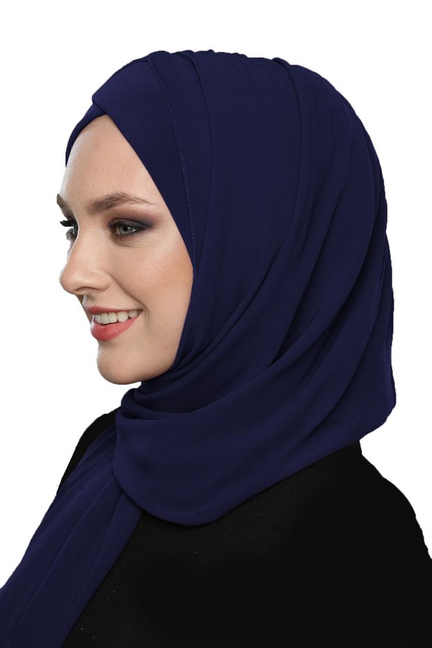 Takmatik Plain Navy Blue Ready-To-Wear Turban Hijab with Shawl, Suitable for Medical Use, Prayer Cover