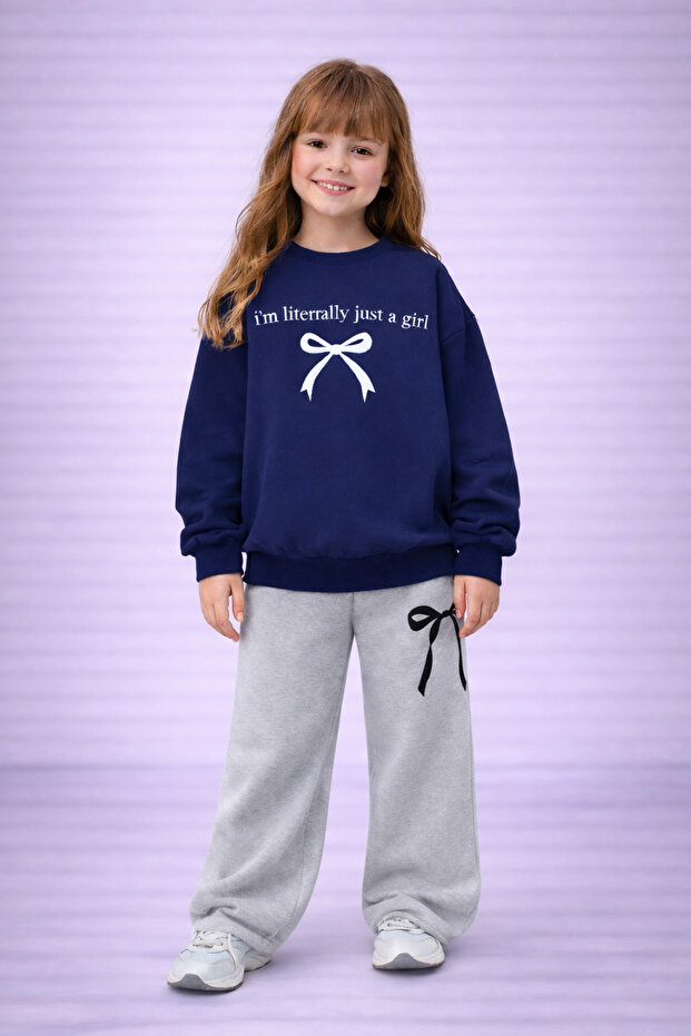 Girl's Heart-Printed Sweatshirt and Flared Pants Set