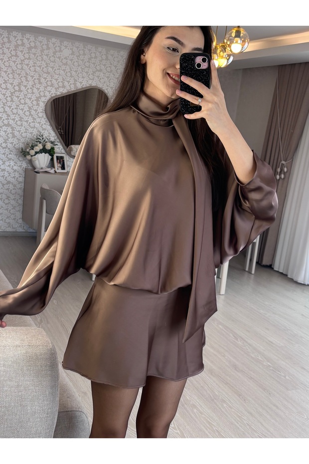 Saten mini elbise - 3
