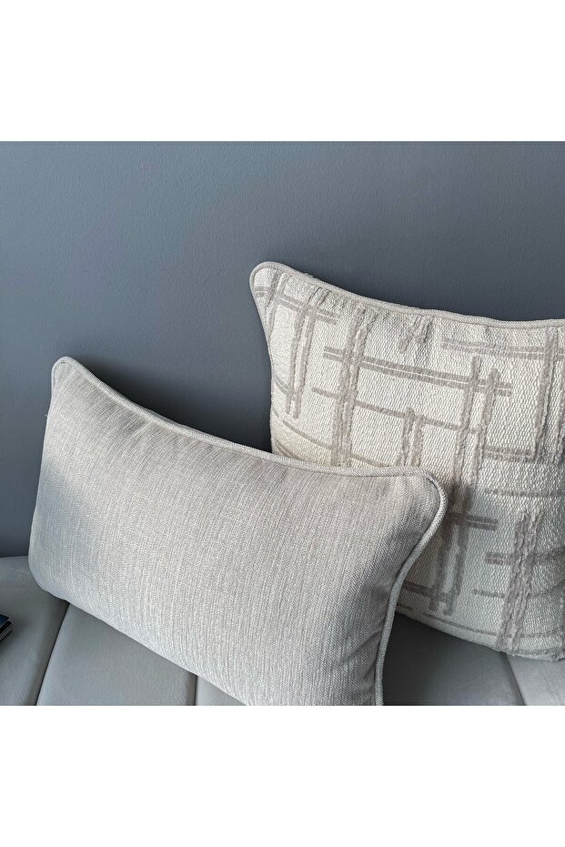 مجموعة أغطية وسائد بنمط منقوش وملمس مميز "Grid & Solid" - 3