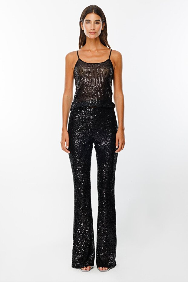 Modailgi İspanyol Paça Payet Pantolon Siyah - 1