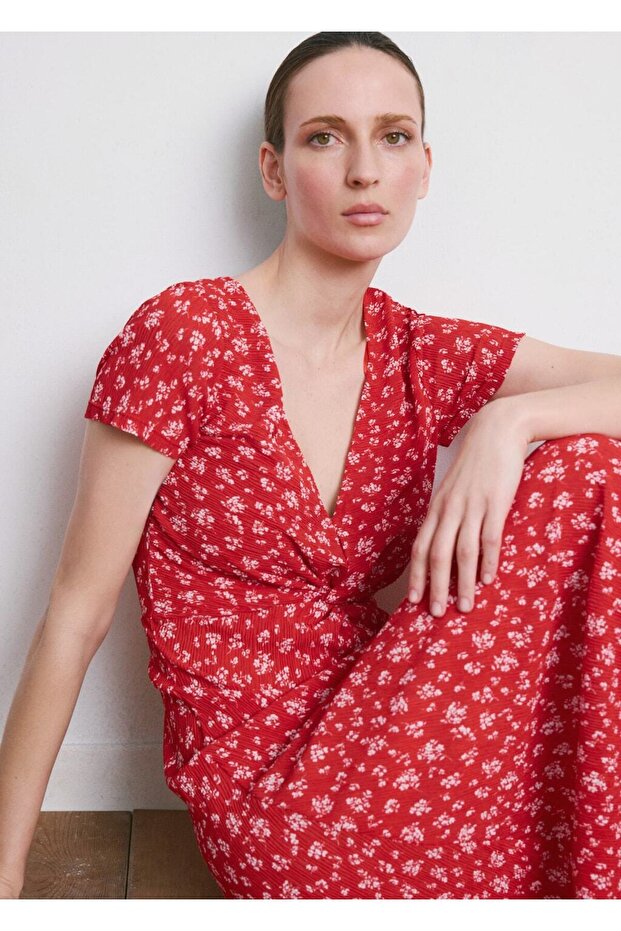 Desenli midi elbise - 8