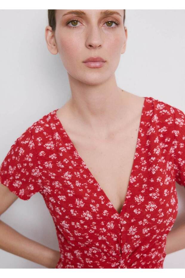 Desenli midi elbise - 7